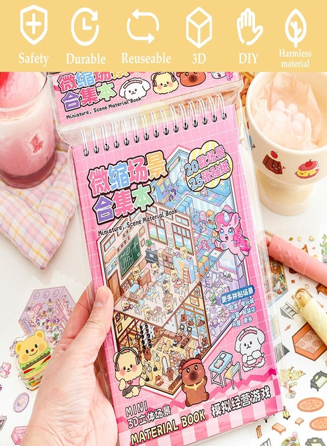 Xuoent Scene Sticker Book for Kids, 20 Sets of 3D Sticker Scenes for Adults Fun Mini Cute Kawaii Stickers Therapy 3D Scenes Stickers Set Relief Stress Pass The Time, Holiday & Christmas Fun - Image 2